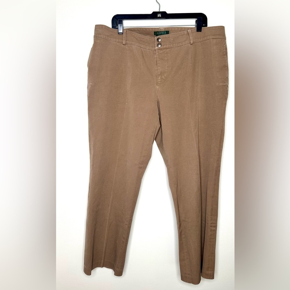 Ralph Lauren Tan Trousers Flat Front Cotton Blend Women’s Size 18W - Picture 7 of 7